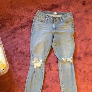 Good American Blue Ankle Cropped Jeans with Distressed Details